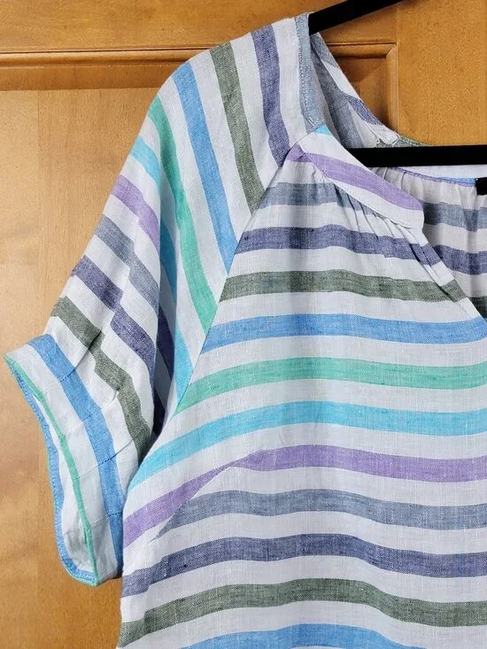 Talbots Rockport Stripe Linen Elbow Sleeve Popover Top - MP - Picture 5 of 8